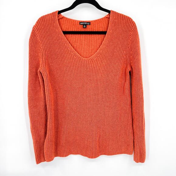 J.Crew Mercantile Pumpkin Knit V Neck Cotton Sweater Women's Small - Picture 1 of 6